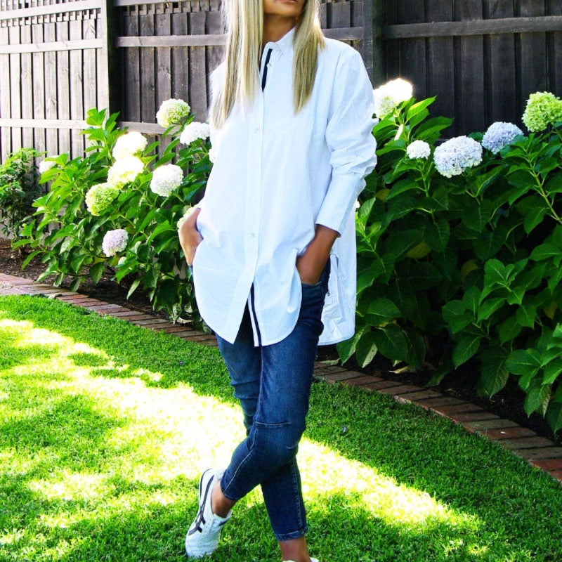 Who’s Charlie White Cotton Long Poplin Shirt