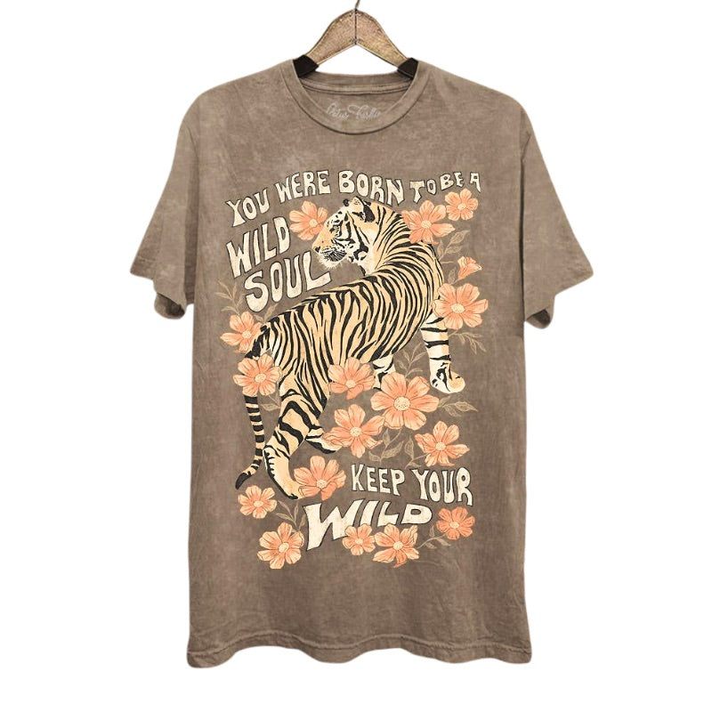 Wild Soul Tiger Tee - Mineral Wash in Mocha