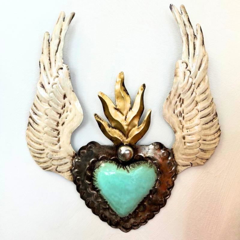 Vintage Style Mint Heart with Wings