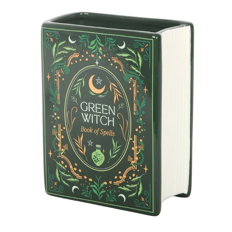 Green Witch Book Shaped Vase