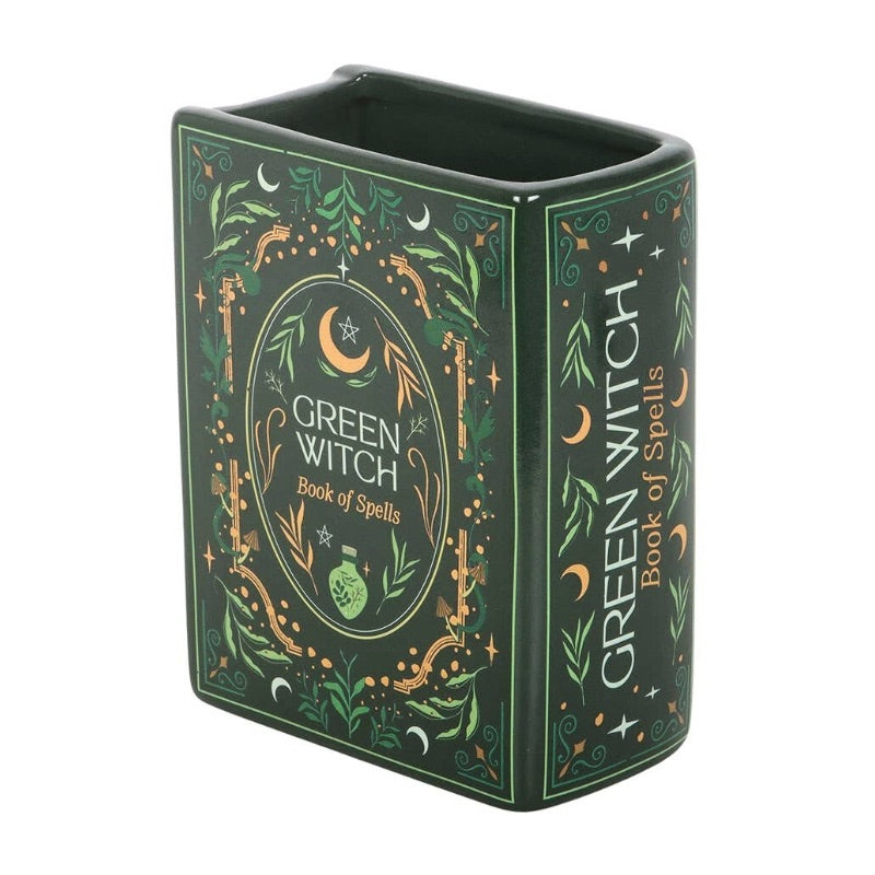 Green Witch Book Shaped Vase