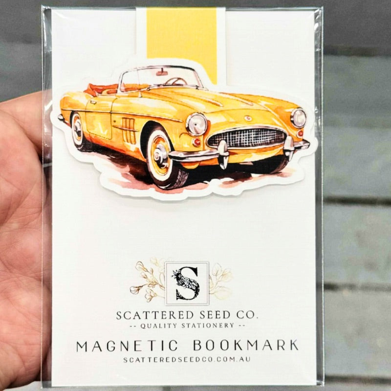 Vintage Classic Yellow Car Unisex Magnetic Bookmark