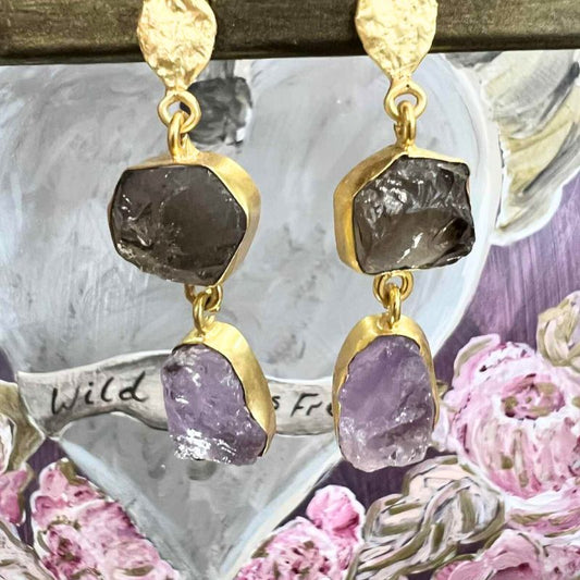Smoky Quartz & Amethyst Earrings