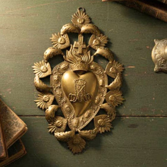 Antiqued Gold Sacred Heart Wall Plaque