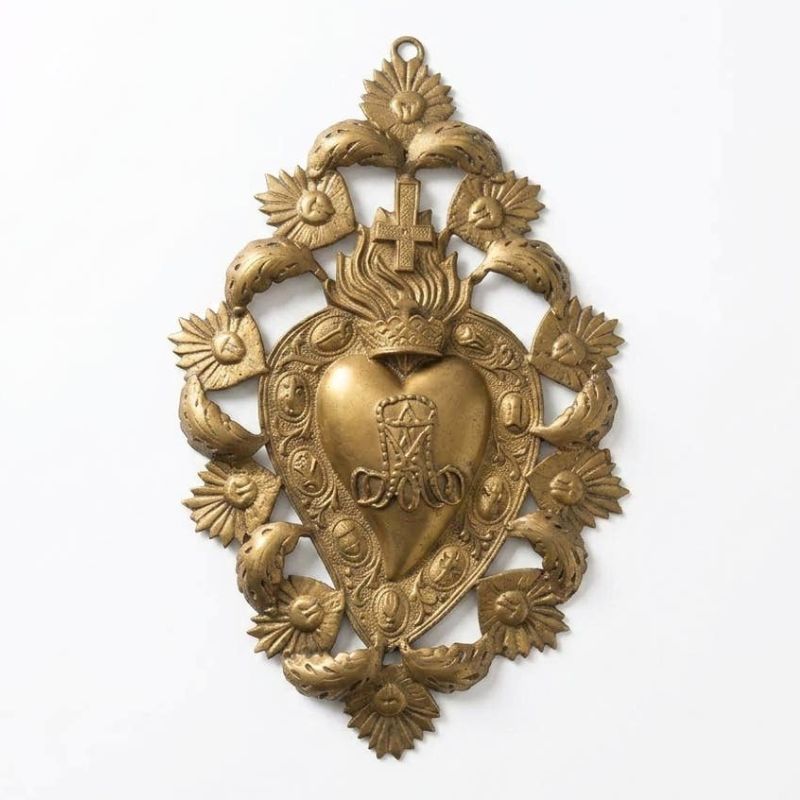 Antiqued Gold Sacred Heart Wall Plaque