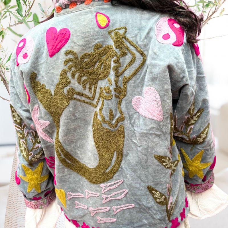 Ariël Mermaid Jacket in Silvery Grey Velvet by ToutVintage