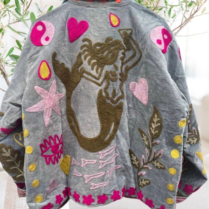 Ariël Mermaid Jacket in Silvery Grey Velvet by ToutVintage