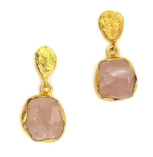 Raw Rose Quartz Drop Earrings