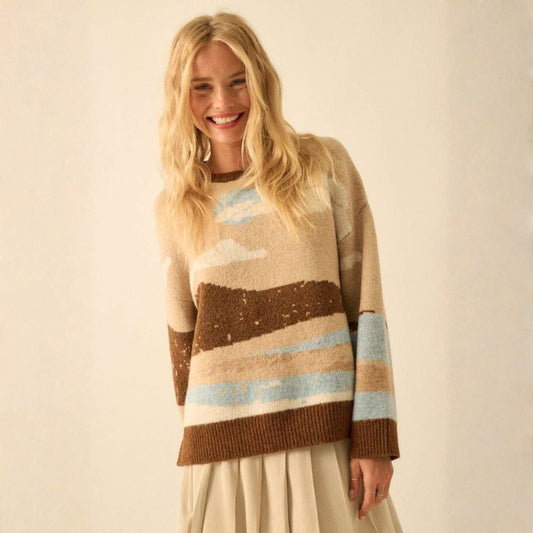 Beach Landscape Jacquard-Knit Sweater
