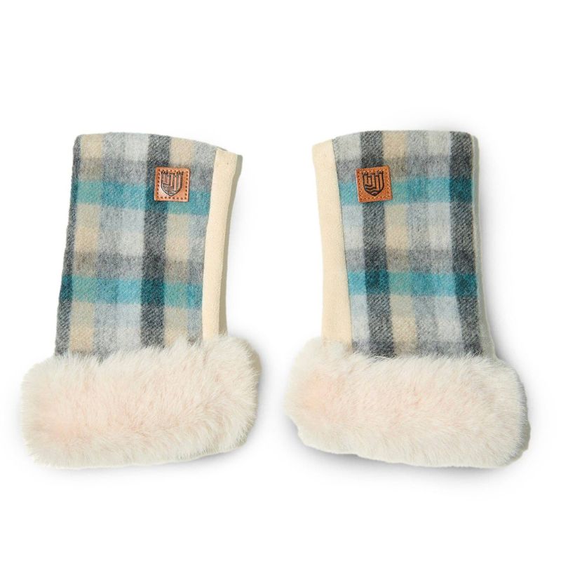 Islander UK Lambswool Fingerless Mittens in Beach Tartan