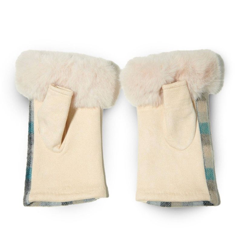 Islander UK Lambswool Fingerless Mittens in Beach Tartan