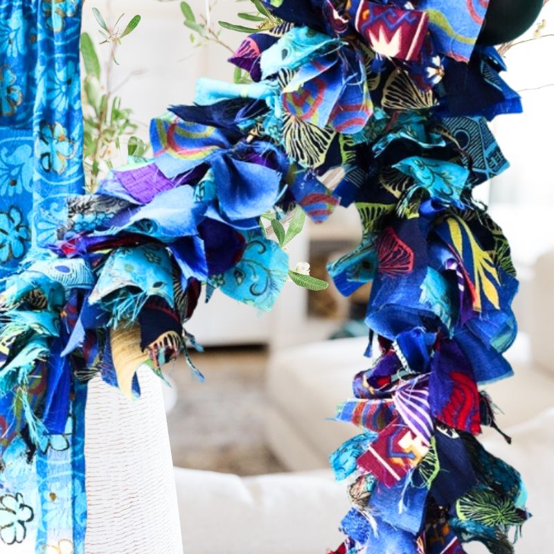 Recycled Silk Sari Garland - Blue Tones