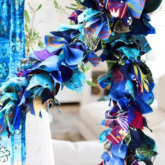 Recycled Silk Sari Garland - Blue Tones