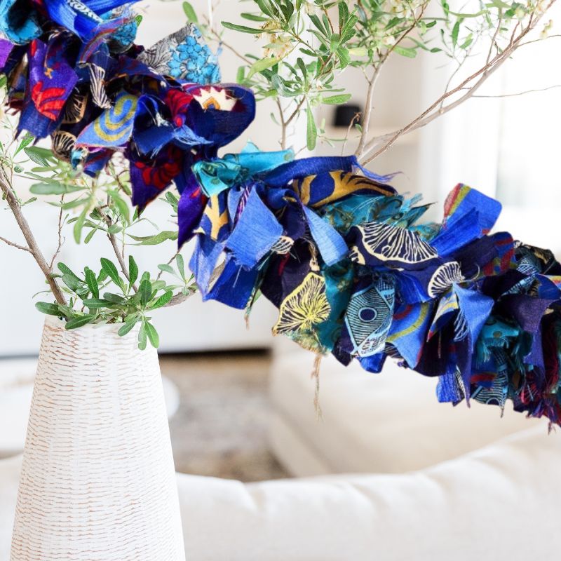 Recycled Silk Sari Garland - Blue Tones