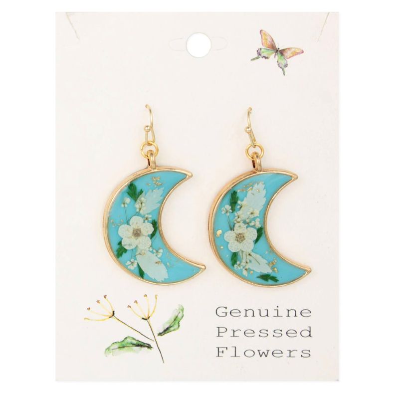 Crescent Moon Dried Flower Earrings