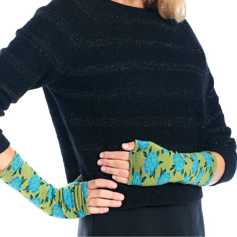 Chinoiseries Olive Green Long Mittens/Arm Warmers by Dub & Drino