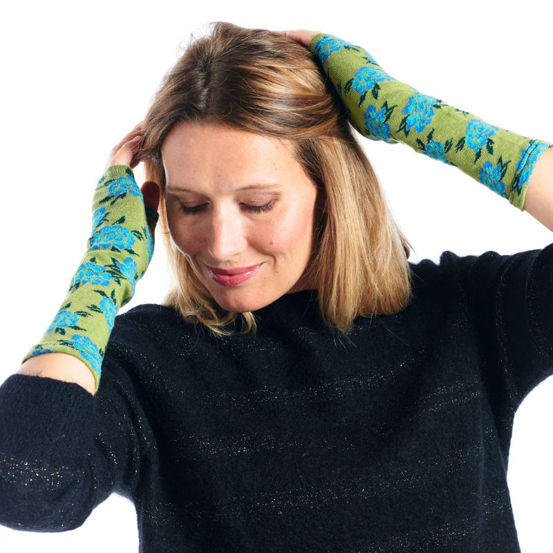 Chinoiseries Olive Green Long Mittens/Arm Warmers by Dub & Drino