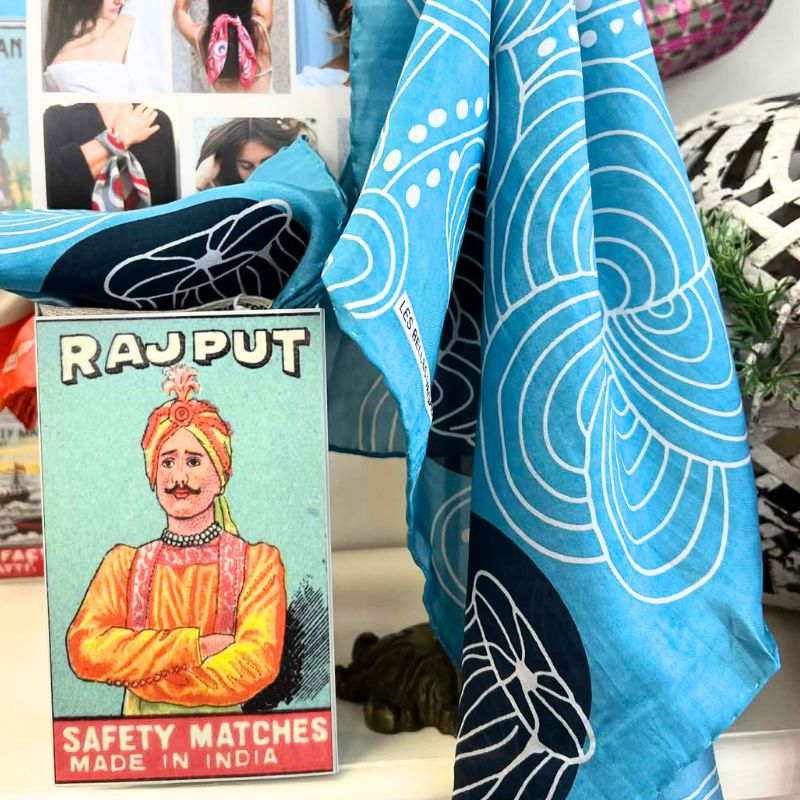 Mandalay Blue Silk Scarf with Gift Box