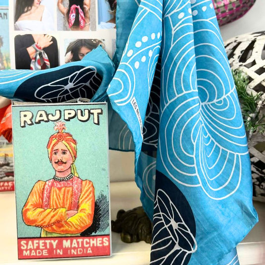 Mandalay Blue Silk Scarf with Gift Box