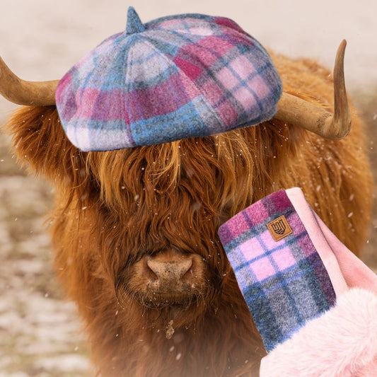 Islander UK Lambswool Fingerless Mittens in Bonnie Rose Tartan
