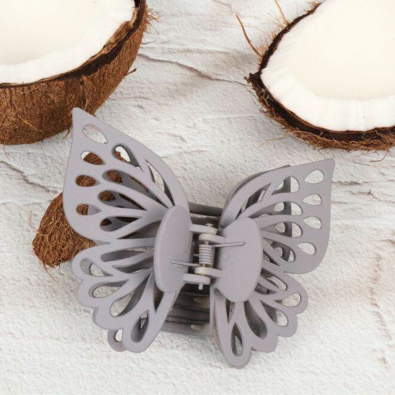 Claw Clip - Small Double Butterfly - Grey