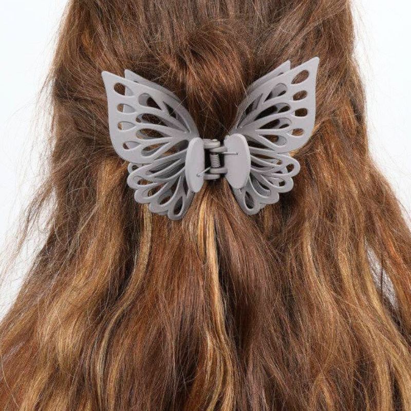 Claw Clip - Small Double Butterfly - Grey