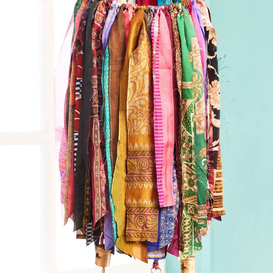 Recycled Sari Wind Chime with Brass Bells