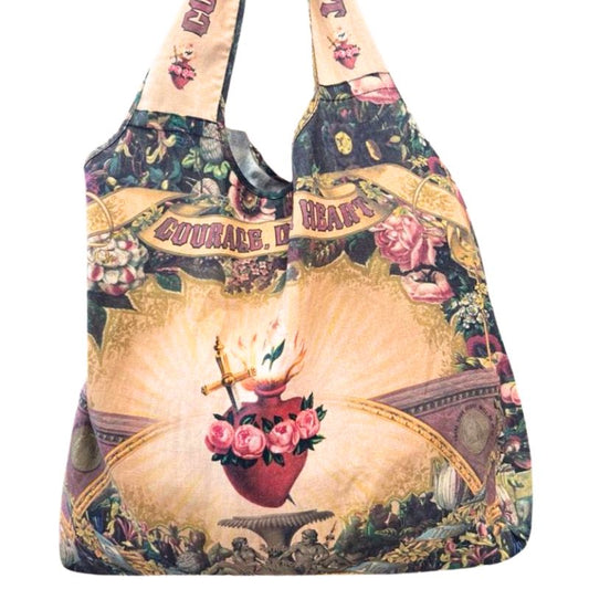 Courage Dear Heart Linen Tote/ Traverse Life Bag with Sacred Heart