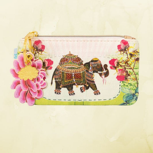 Fancy Elephant Coin Purse with Gold Lotus Charm/Key Ring