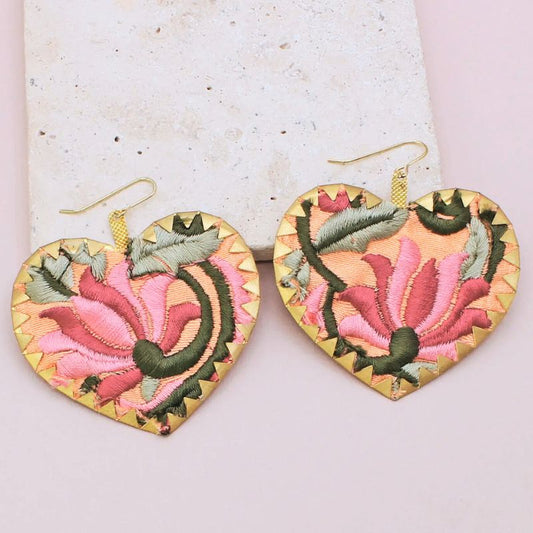 Embroidered Love Heart Earrings