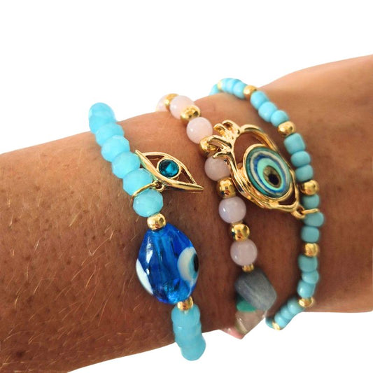 Eye Charm Bracelets 3 Piece Set