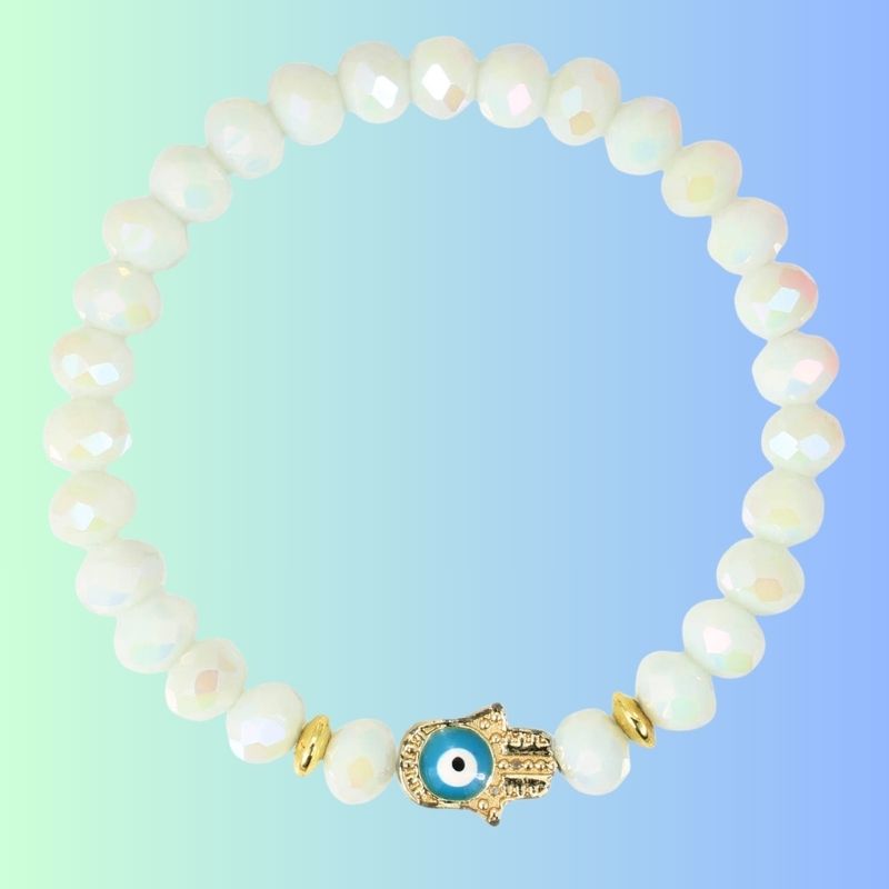 Protective Eye White Bead Stretch Bracelet