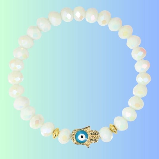 Protective Eye White Bead Stretch Bracelet