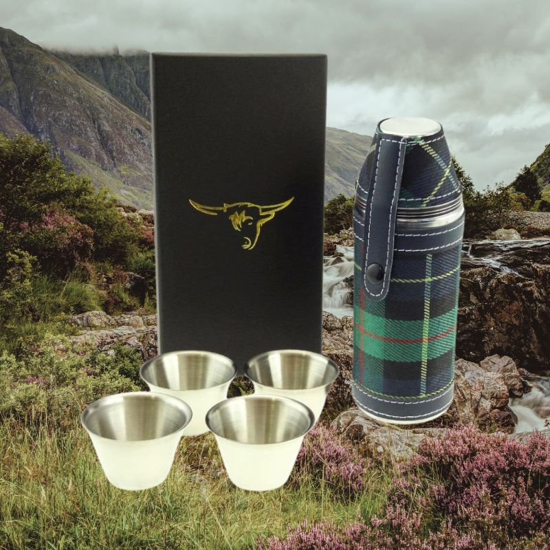 Glen Appin 8oz Green Tartan Outdoor Flask in Gift Box