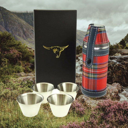 Glen Appin 8oz Red Tartan Outdoor Flask in Gift Box
