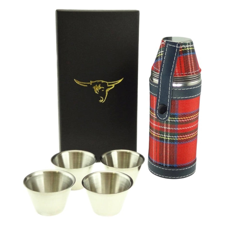 Glen Appin 8oz Red Tartan Outdoor Flask in Gift Box