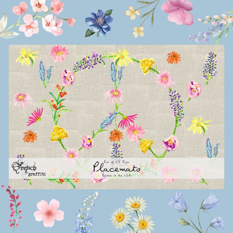 Floral Peace Sign Pad of Paper Placemats