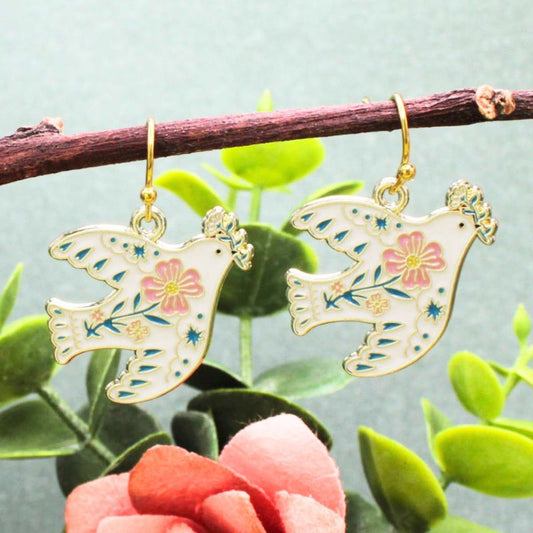 Peace Dove Enamel Earrings
