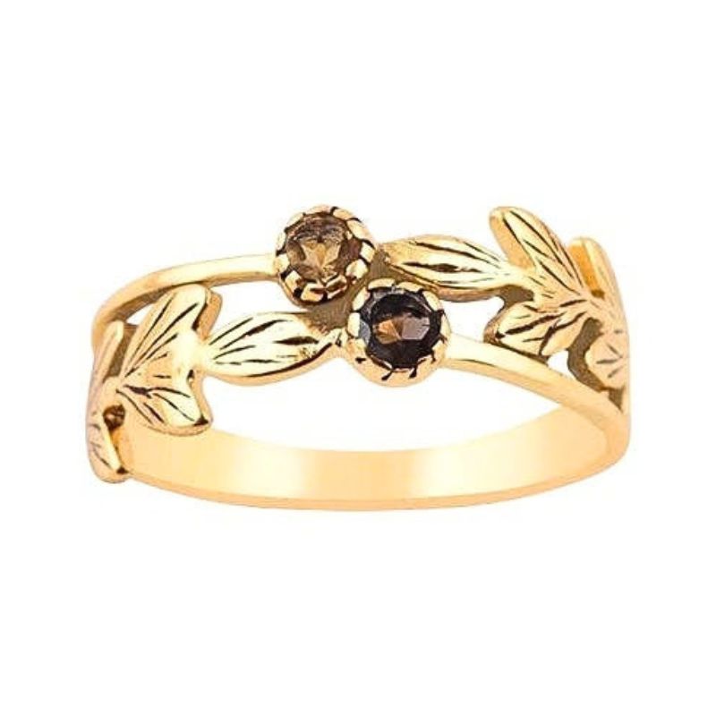 Floral Smokey Quartz and Citrine Ring