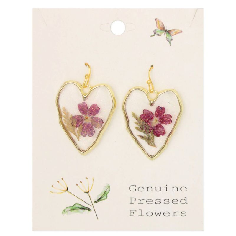 Gold Heart Dried Flower Earrings