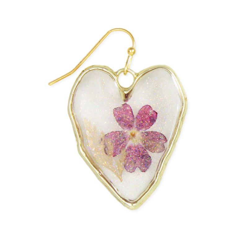 Gold Heart Dried Flower Earrings