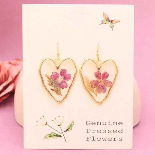 Gold Heart Dried Flower Earrings