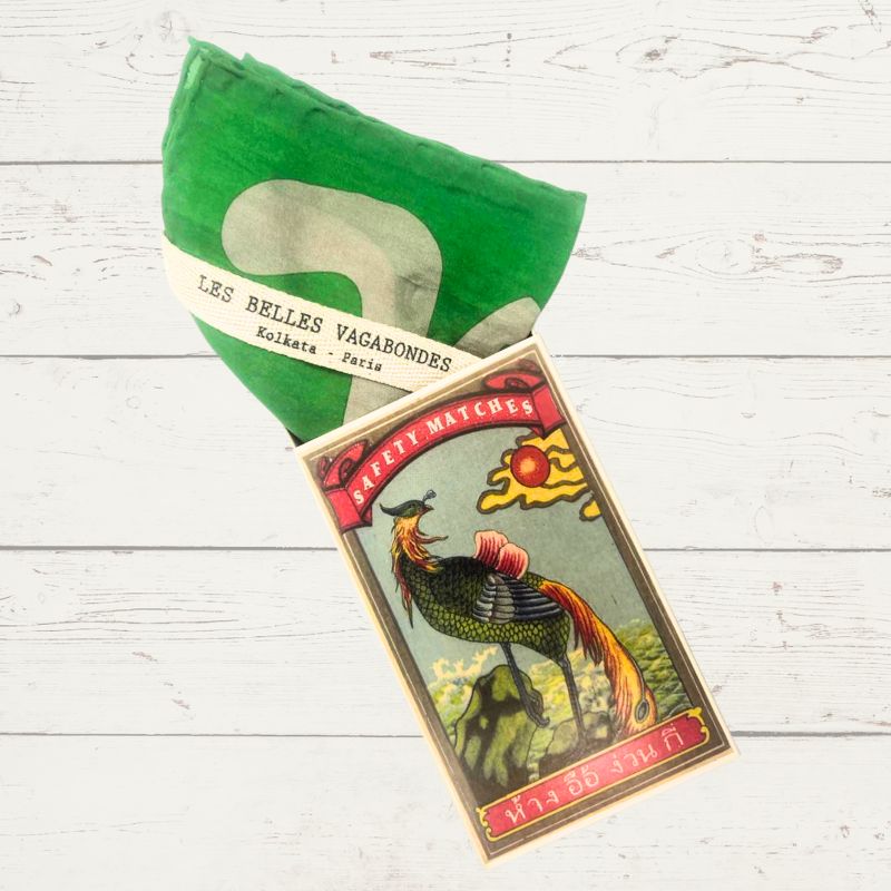 Peace & Love Silk Scarf in Parakeet Green with Gift Box