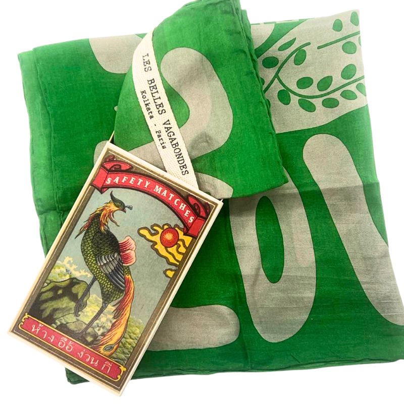 Peace & Love Silk Scarf in Parakeet Green with Gift Box