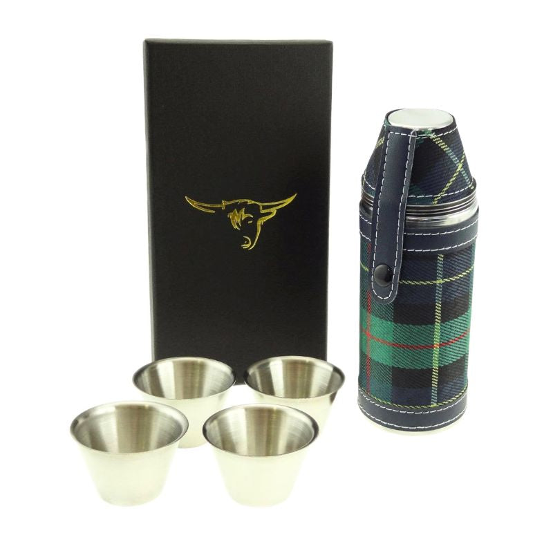 Glen Appin 8oz Green Tartan Outdoor Flask in Gift Box
