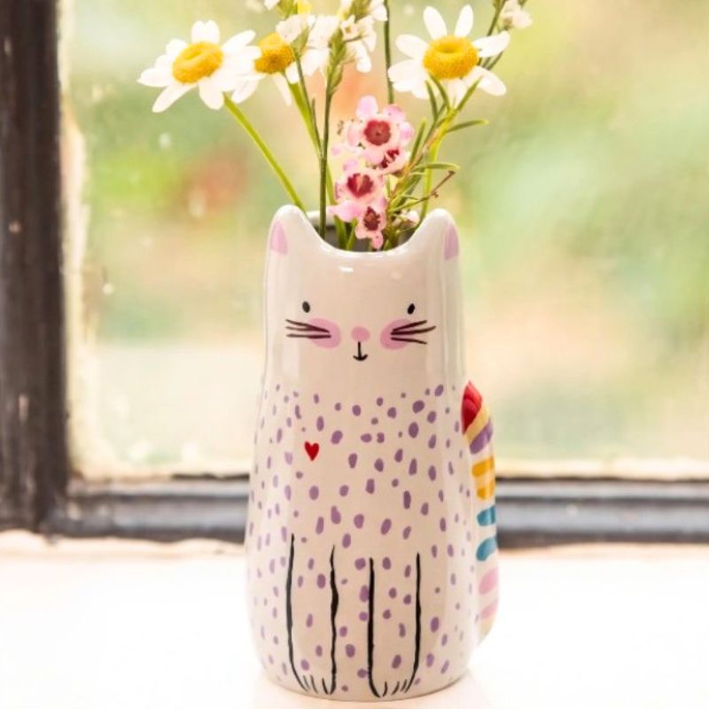 Super Cute Grey Cat Little Bud Vase
