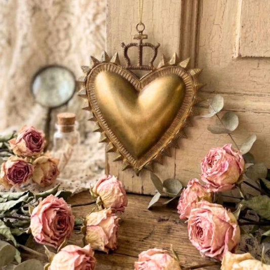 Rustic Gold Hanging Heart with Crown