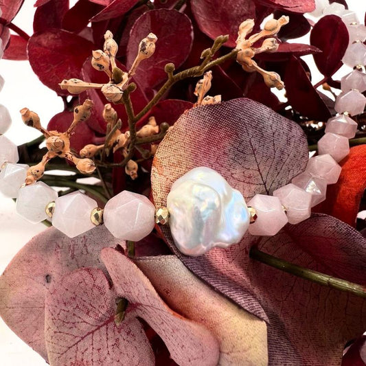 Rose Quartz & Keshi Pearl Necklace