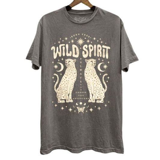 Wild Spirit Leopards Mineral Wash Tee in Stone Grey