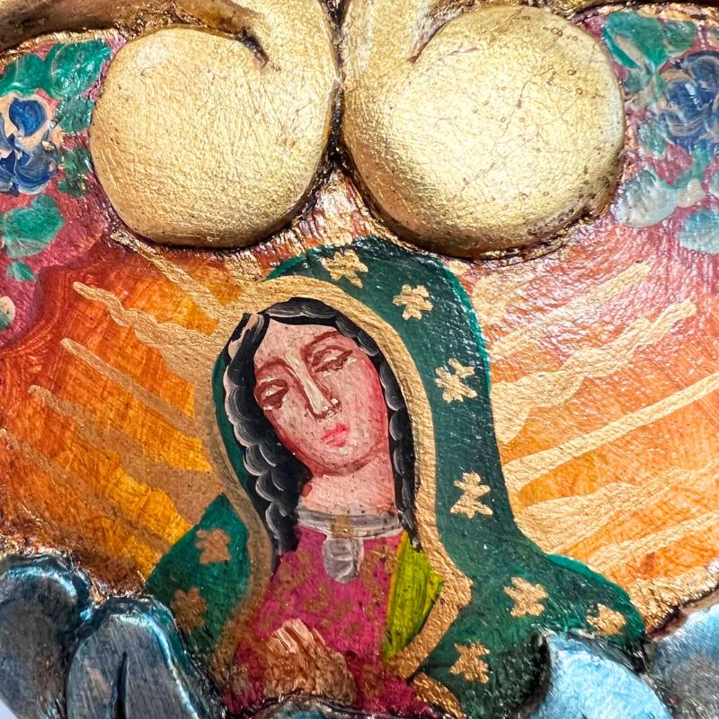 Hand Painted Guadalupe Timber Heart